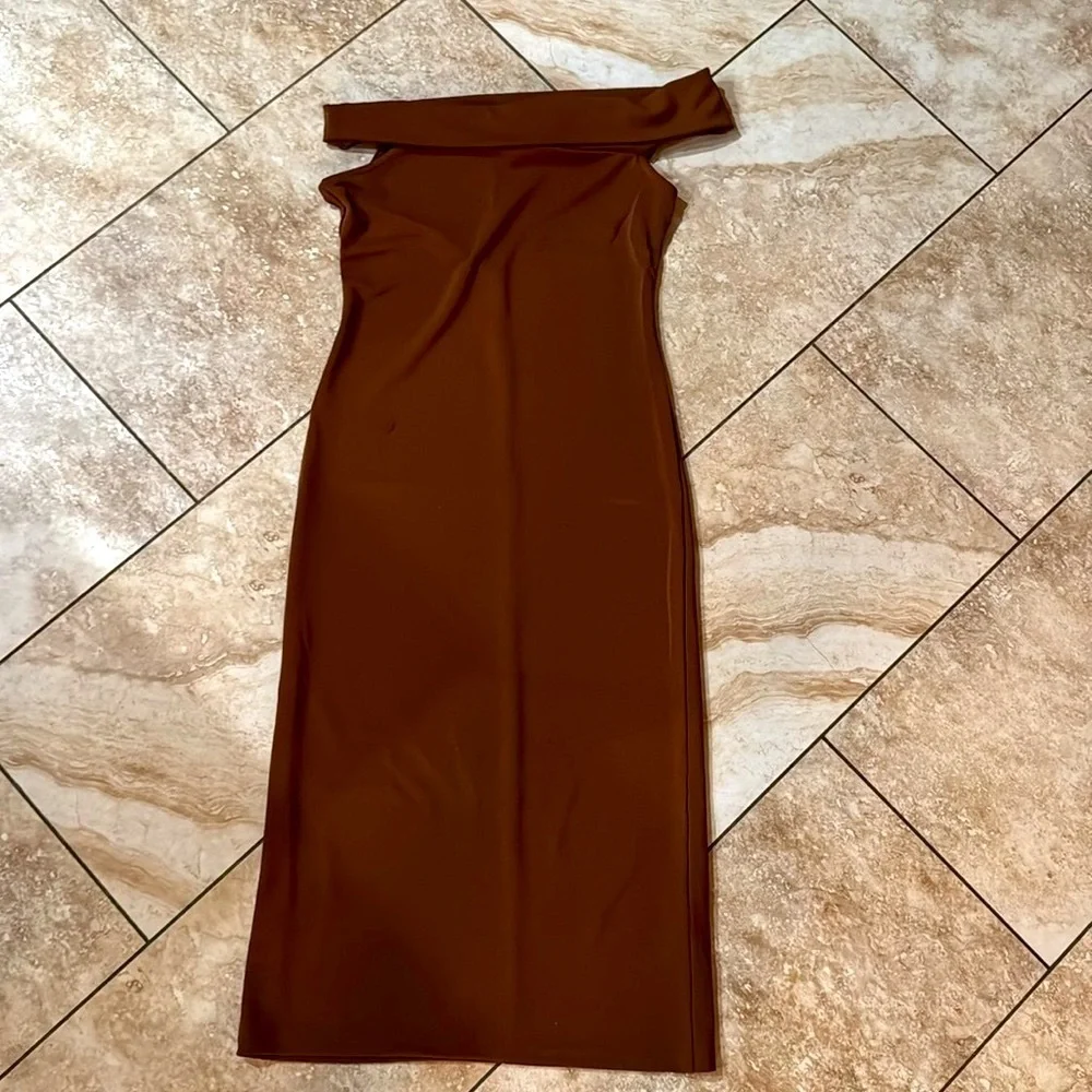 NWT Zara Brown Asymmetrical Strapless Bodycon Dress